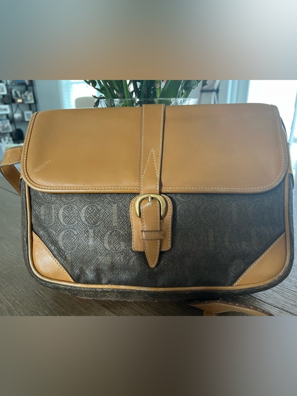 Gucci Vintage Tan and Brown Monogram Crossbody Bag